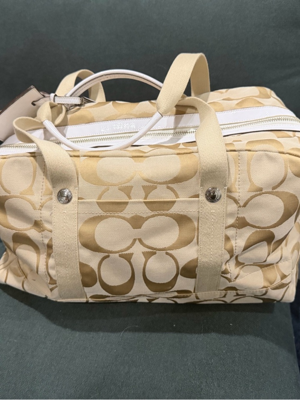 Coach Beige & Cream Signature Canvas Travel Duffel